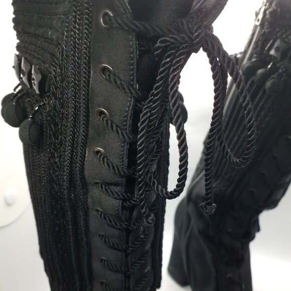 PRADA Satin Boots Size 40 Beaded Embroidered Square-Toed Lace-Up - Picture 8 of 9